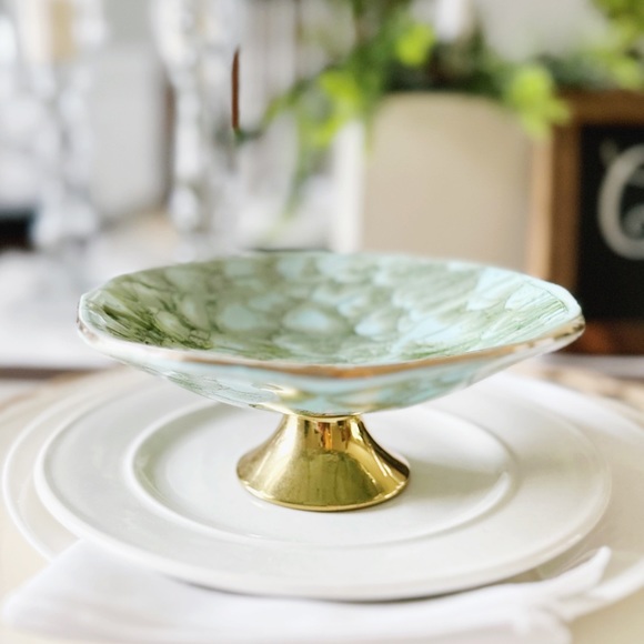 MCM Delft Hand painted brass pedestal bowl - Picture 1 of 8